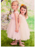 Square Neck Tulle Knee Length Flower Girl Dress With Decorated Flower